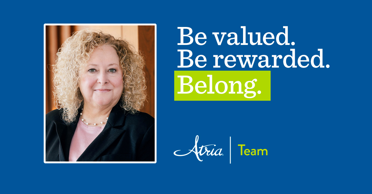 Meg Pletcher, Atria’s SVP of Human Resources, addresses employees at the start of a new year